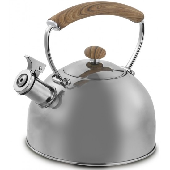 Chaleira 2,5 Litros 23cm Aço Inox Com Apito Com Alca na Cor Bambu